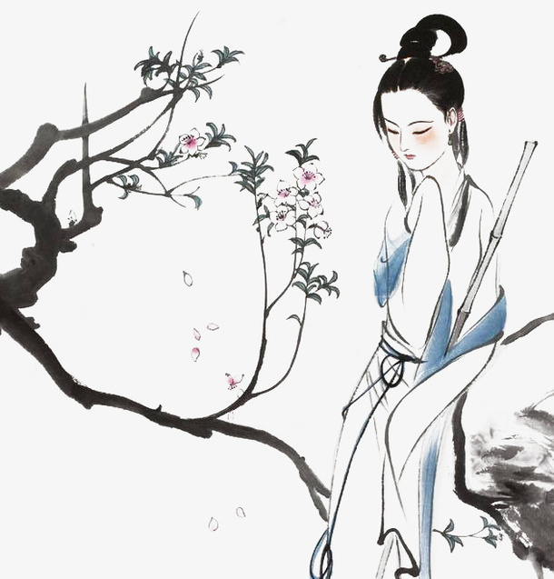林黛玉葬花清新插画免抠