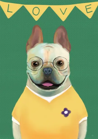 卡通手绘法国斗牛犬背景高清