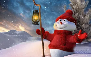 唯美星空灯可爱雪人免抠