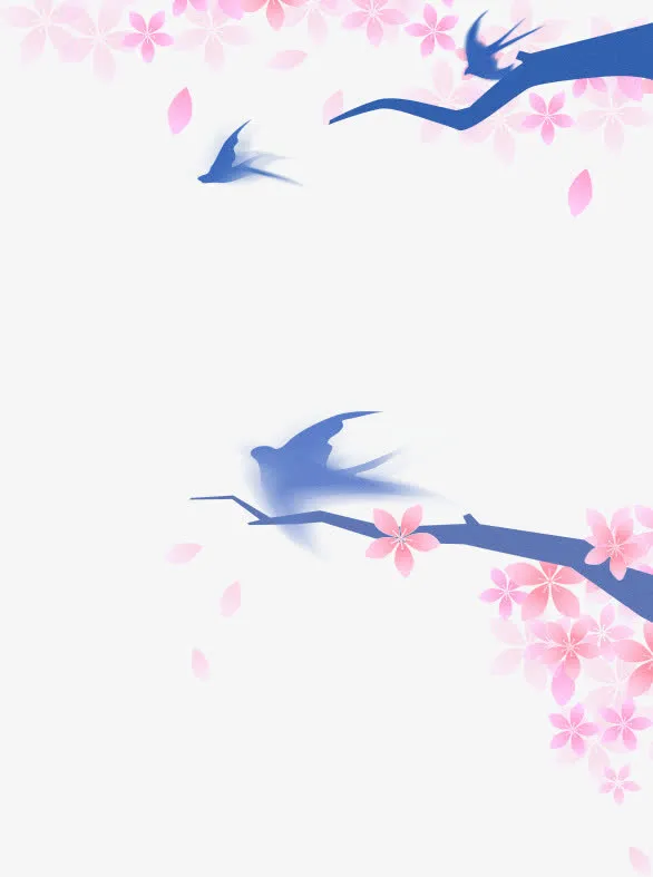 创意水彩手绘燕子回巢花朵免抠