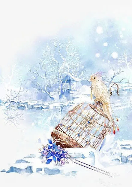 唯美古风水彩插画免抠