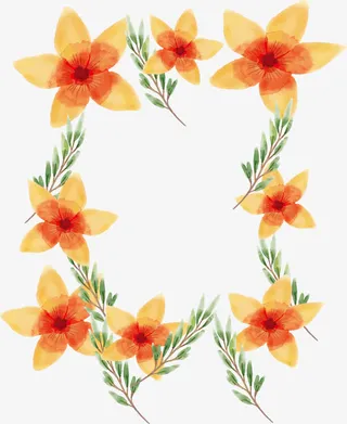 橘色水彩花朵边框免抠