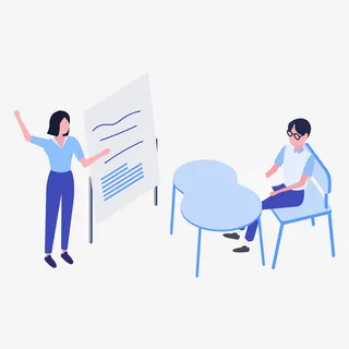 蓝色商务企业招聘面试场景插画免抠