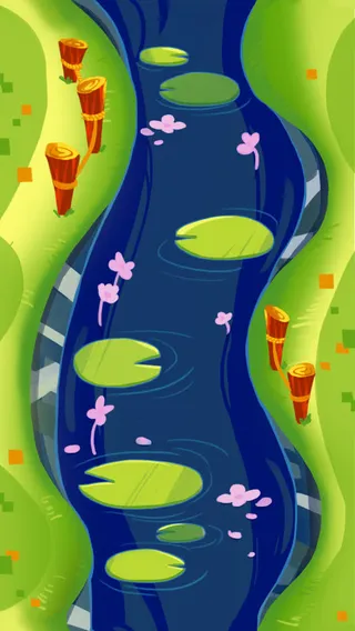 绿色河岸溪流荷叶卡通免抠