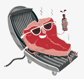 矢量卡通红色煎牛排免抠