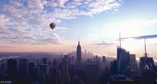 白云热气球高楼大厦免抠