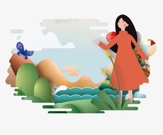 卡通手绘春天户外景色免抠