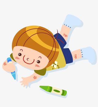 手绘趴着的男孩子背面免抠