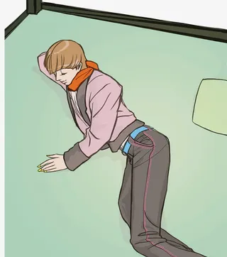 漫画风枕着胳膊睡在地板的女孩免抠