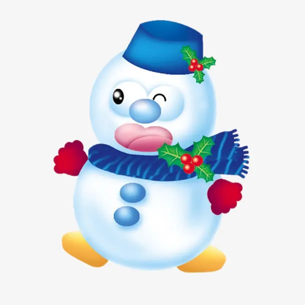带蓝色帽子的雪人免抠