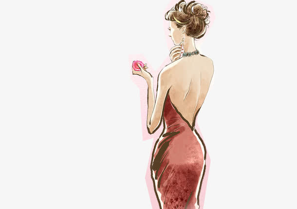 手绘美女背影素材免抠
