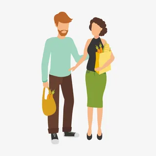 一起去购物的卡通夫妻免抠