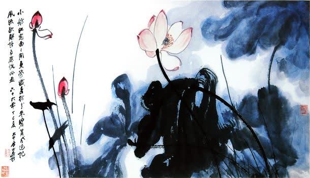 荷花水墨花免抠