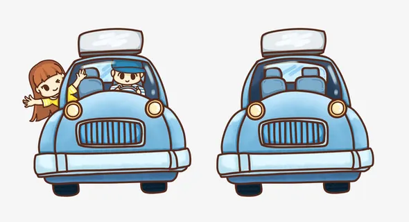 手绘卡通开车旅行免抠背景场景背景元素