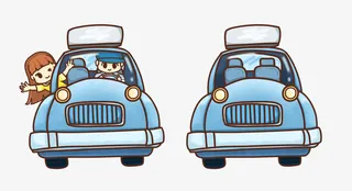 手绘卡通开车旅行免抠背景场景背景元素