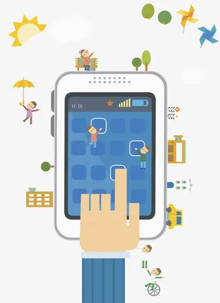 玩游戏的白色智能手机免抠