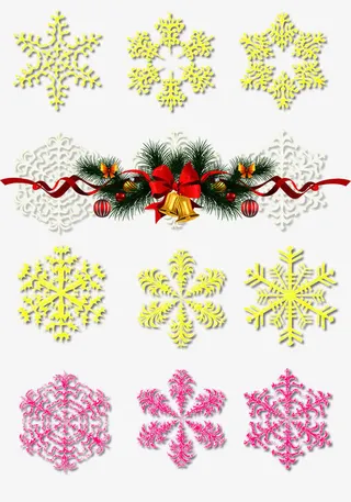 各式各样的雪花和蝴蝶结装饰免抠