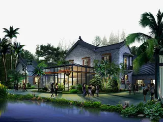 旅游度假中心夜色景观免抠