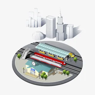 拟真手绘建筑火车站免抠图免抠