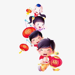 彩色拿灯笼的小孩免抠