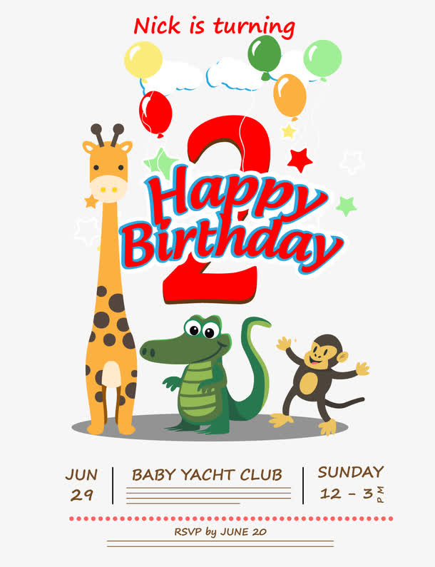 矢量动物生日贺卡元素免抠