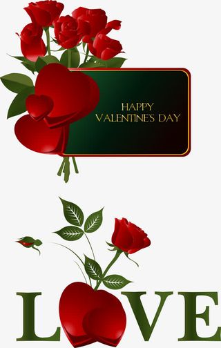 情人节LOVE玫瑰爱心矢量素材免抠