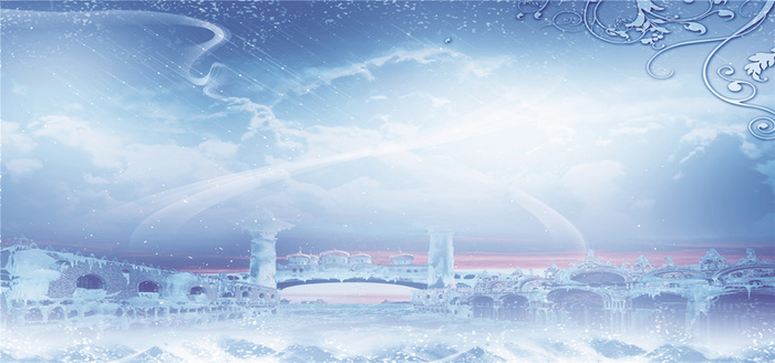 雪景 童话城堡 浪漫背景 雪花 冬天海报背景高清