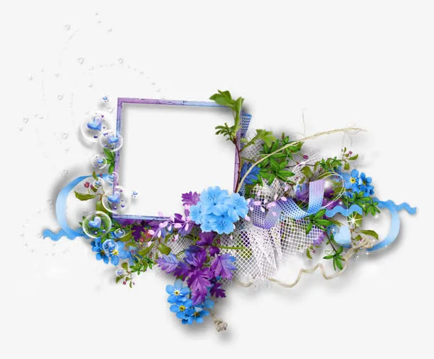 浪漫鲜花方形边框免抠