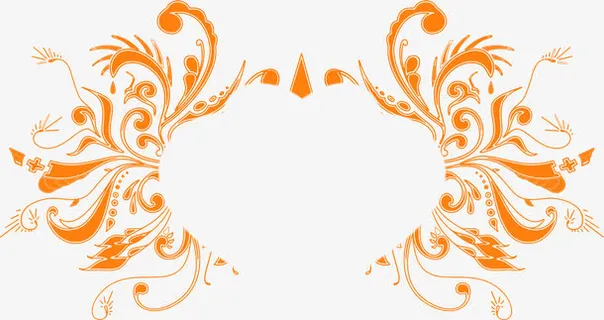 黄色精美花纹设计对称免抠