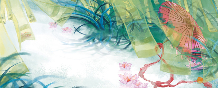 手绘池塘背景高清