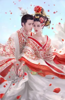 古风唯美情侣手绘插画免抠