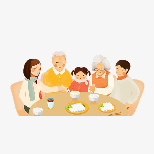 卡通一家人围桌吃饭免抠