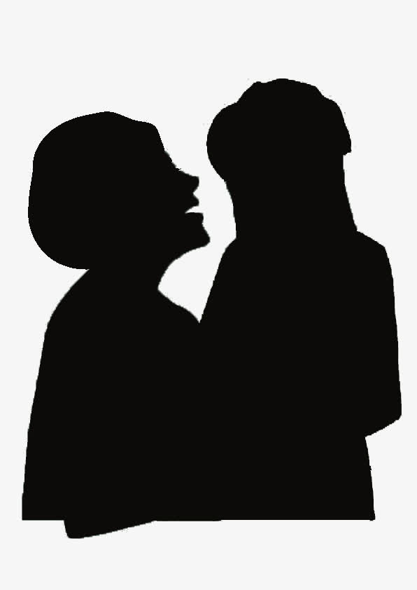 黑色卡通母女剪影免抠
