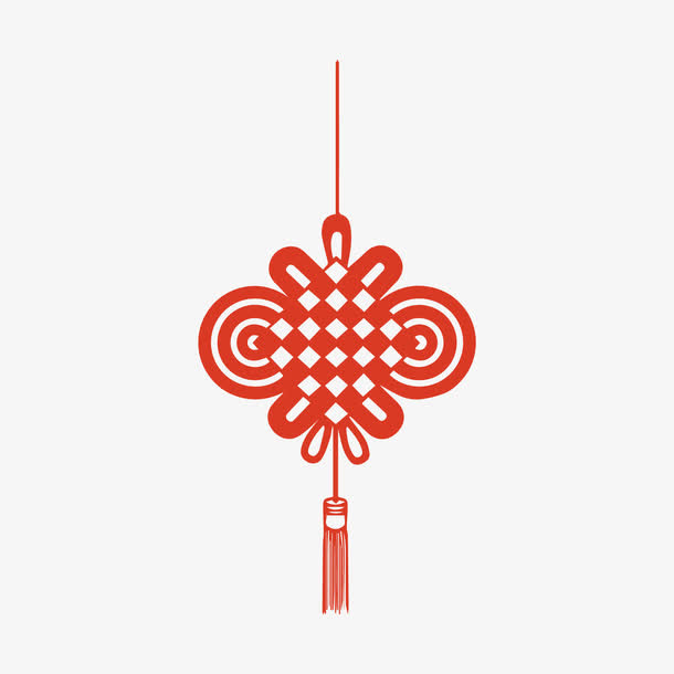 红色剪纸中国结元素免抠