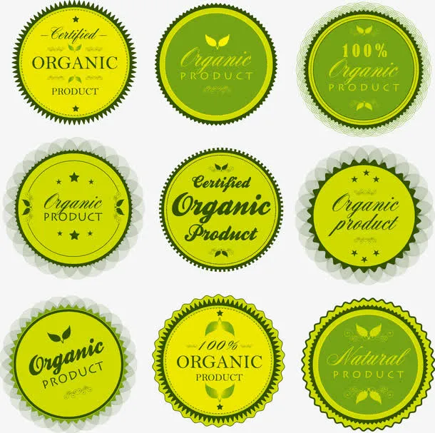 绿色有机食品标签矢量素材免抠