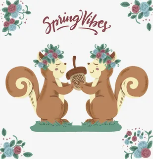 可爱手绘松鼠春天海报免抠