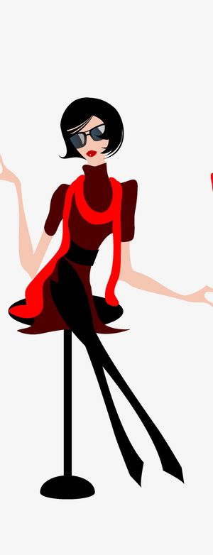 卡通时尚美女坐在高脚椅上免抠