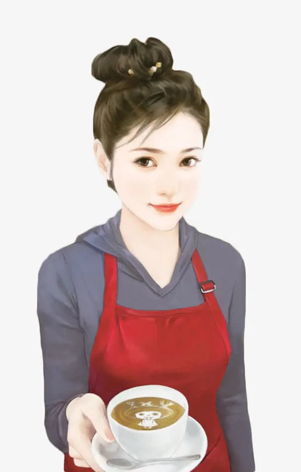 手绘服务员美女免抠