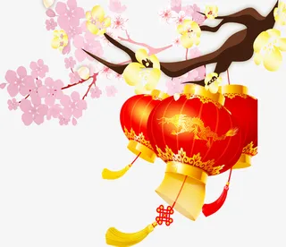 粉色桃花红灯笼免抠