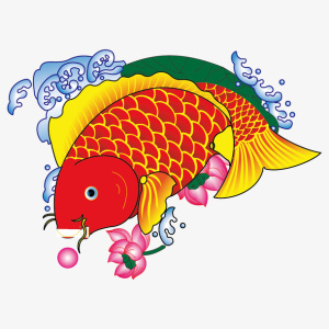 春节元素 新年 传统文化 金色锂鱼免抠