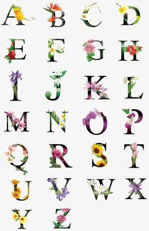 鲜花花纹字母合集免抠字体元素