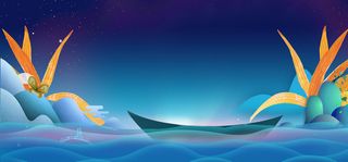 初夏渐变深夜小船小清新蓝色渐变高清