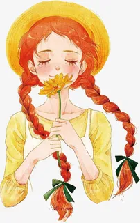 黄色手绘美丽女孩免抠