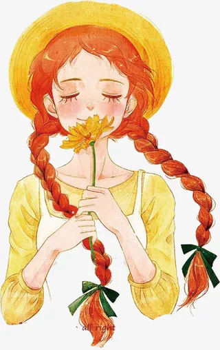 黄色手绘美丽女孩免抠