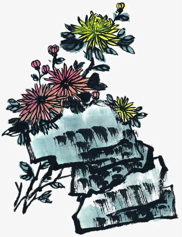 水墨菊花免抠