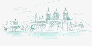 简笔画绿色城堡海报背景