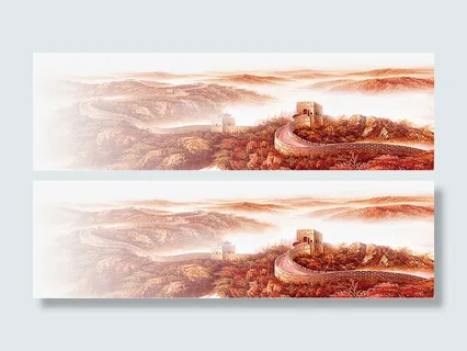 长城水墨画设计免抠