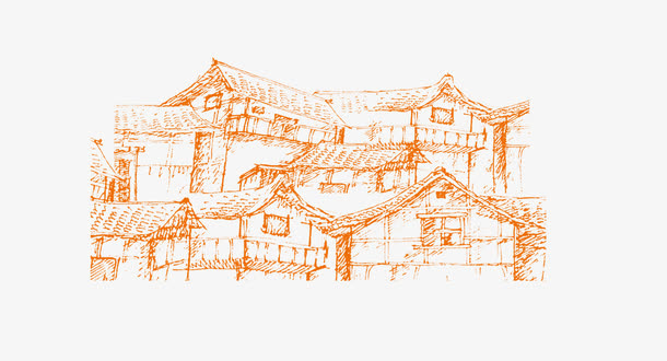 手绘古代建筑房屋免抠