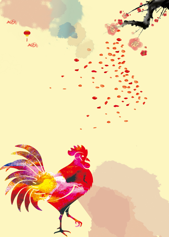 中国风春节花瓣大公鸡背景素材高清
