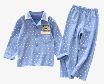 舒服的针织纯棉儿童睡衣套装免抠